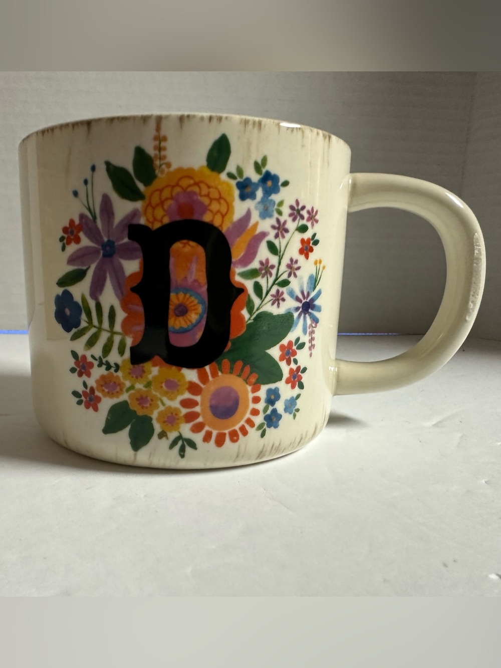 NATURAL LIFE Cream Floral Monogram D Mug